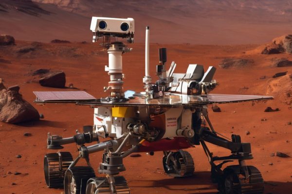 AI Mars rover collecting samples.